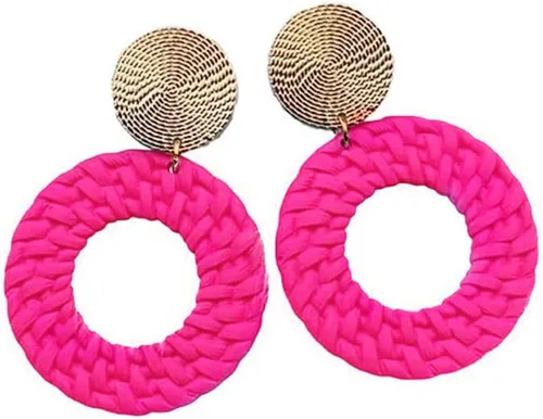 Vista 8 de Aretes colgantes redondos geométricos bohemios acrílicos trenzados para mujer Beige
