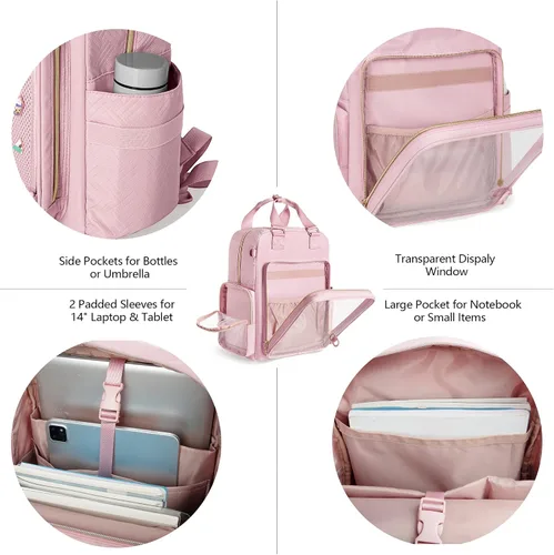 Vista 5 de Prokva Ita Mochila Bolsa de exhibición con insertos para alfileres, bonita bolsa Ita para anime Cosplay y concierto (diseño patente), Rosado