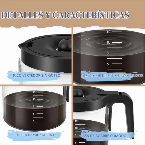 Vista 2 de Olla de repuesto para jarra de vidrio de 12 tazas compatible con Keurig