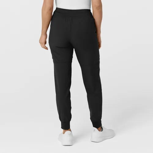 Vista 4 de Pantalón de hospital para mujer con cintura cómoda y estilo jogger, rojo, talla S Negro