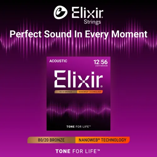 Vista 3 de Elixir, cuerdas de bronce para guitarra acústica 80/20 con recubrimiento Polyweb, extralivianas (.010-.047)