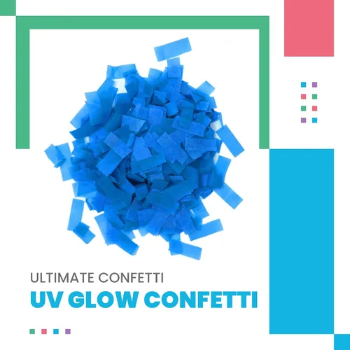 Vista 2 de Ultimate Confetti, Confeti biodegradable rectangular azul reactivo a los rayos UV, papel de seda resistente al fuego y confeti de caída lenta