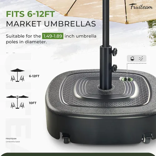 Vista 11 de FRUITEAM Base de sombrilla móvil rellenable de capacidad de 154 libras con 4 ruedas, resistente al viento, resistente al viento, soporte de mercado