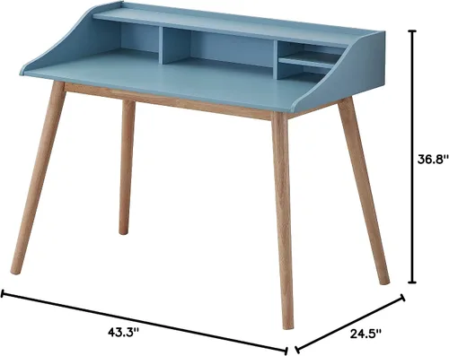 Vista 2 de R., Groria Mid-Century - Escritorio moderno de madera Strorage, color azul