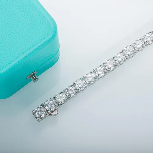 Vista 8 de AnuClub 11.1CT-32CT Moissanite Tennis Bracelet 14K Gold Plated Sterling Silver Round Cut 4MM-6.5MM D Color VVS1 Moissanites Diamond Classic