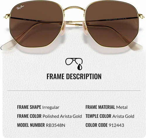Vista 47 de Ray-Ban RB3548N Lentes planas hexagonales, gafas de sol cuadradas y redondas con kit oficial de gafas