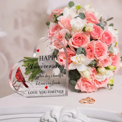 Vista 3 de Yulejo Regalo cardenal de feliz aniversario para mujeres, regalo de aniversario de boda acrílico para ella, él, pareja, esposa, marido, novia, novio