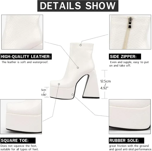Vista 3 de VOMIRA Botas de plataforma para mujer punta cuadrada tacón alto con cremallera lateral punk cosplay vestido corto