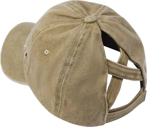 Vista 2 de Muryobao Gorra de béisbol ajustable de algodón desgastado para mujer, diseño de cola de caballo y moño desordenado