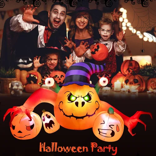 Vista 5 de Decoraciones inflables de Halloween de 8 pies de largo, decoraciones de calabaza con luces LED integradas, linterna inflable para interiores