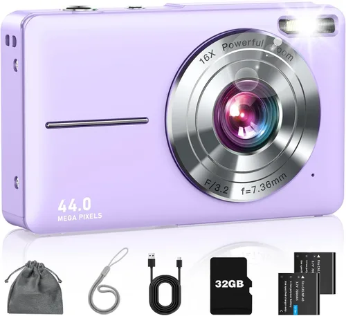 Vista 9 de Cámara digital, FHD 1080P - Cámara de apuntar y disparar con zoom de 16X, tarjeta de 32 GB, pequeña cámara de video compacta regalo para niños