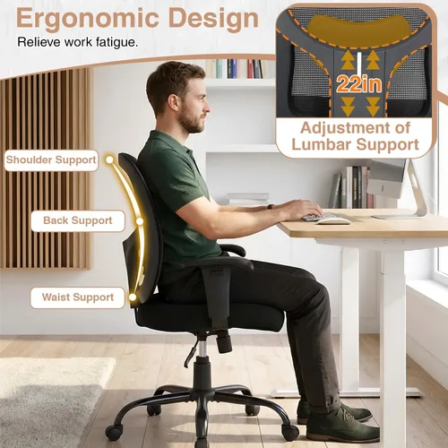 Vista 7 de Big and Tall Office Desk Chair Heavy Duty Ergonomic Mesh Desk Chair, Swivel Executive Computer Chairs for Home Office, Adjustable Lumbar Support &