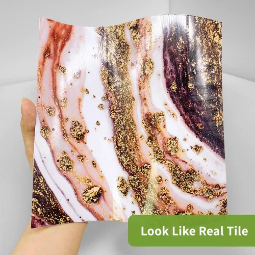 Vista 5 de Alwayspon 10 calcomanías de transferencia de azulejos de vinilo con efecto mármol, 6 x 6 pulgadas, calcomanías autoadhesivas para decoración de baño