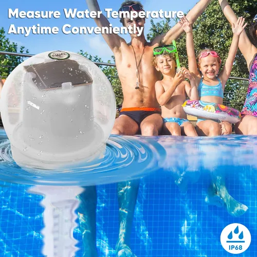 Vista 3 de Pyle Termómetro flotante para piscina con luz LED solar – Sensor de temperatura inalámbrico impermeable para bañera de hidromasaje, spa, estanque