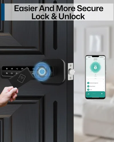 Vista 6 de Cerradura inteligente de huella dactilar 5 en 1, perilla digital de entrada sin llave, control de aplicación Bluetooth, tarjeta y llave, perilla