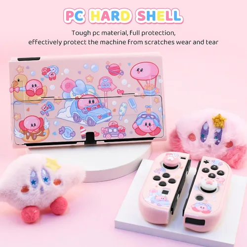 Vista 5 de HYPERCASE 8 in 1 Cute Anime Switch OLED Accessories Bundle, with Pink Switch OLED Carrying Travel Case, Hard PC Protective Cover Skin, HD Screen