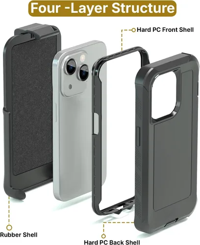 Vista 4 de MOTIVE Funda diseñada para iPhone 13 con clip para cinturón, funda resistente de grado militar, funda de protección resistente para hombres, diseño