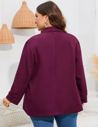 Vista 4 de ShopWonder Blazer casual con bolsillos para mujer, talla grande, para oficina, frente abierto, manga 34, cárdigans, chaqueta de trabajo