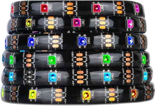 Vista 18 de SEZO WS2812B ECO Tira de luz LED 16.4 pies/5M 60 LED/m 300 píxeles, direccionable individualmente, programable, 5050SMD, RGB, aleación, cables Negro