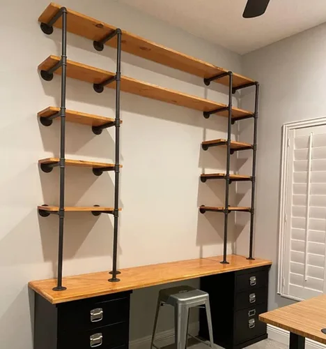 Vista 2 de Estante de tubo de hierro retro industrial para montaje en pared, estantería abierta de bricolaje, soporte colgado, estantes de cocina para mejoras