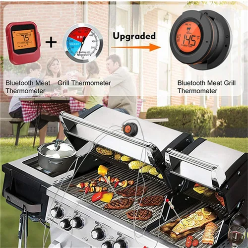 Vista 5 de Termómetro Digital para Ahumador - Termómetro Digital Bluetooth para Parrilla Exterior - Termómetro Big Green Egg - Incluye 2 Sondas - Regalo