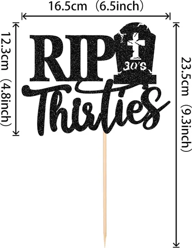 Vista 2 de 1 decoración para tartas Rip Thirties con purpurina negra de la muerte a mis treinta, decoración de pastel Rip to My 30s para funeral de los años