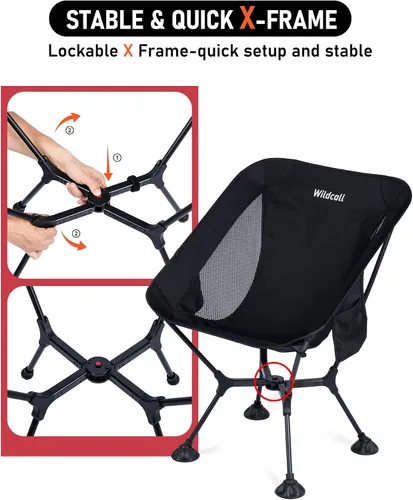 Vista 4 de WildCall - Silla de camping plegable y ligera, marco de instalación rápida with Anti-Sinking Large Feet Compact Beach Chair Backpacking Hiking