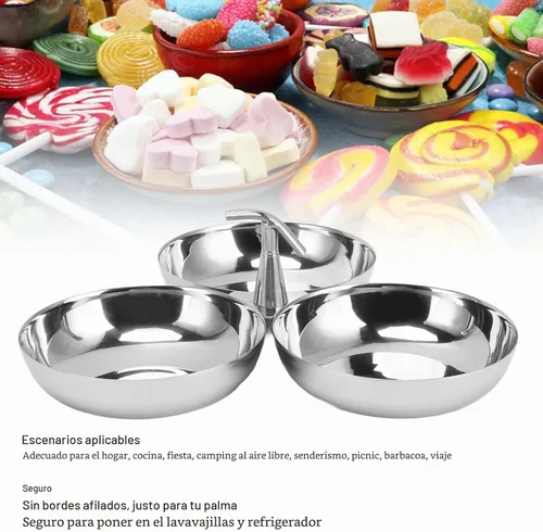 Vista 6 de TITA-DONG Plato de Servir de Acero Inoxidable 304, Plato de Frutas y Aperitivos 3 EN 1, Platos de Postre Reutilizables, Plato de Frutas para M/DL