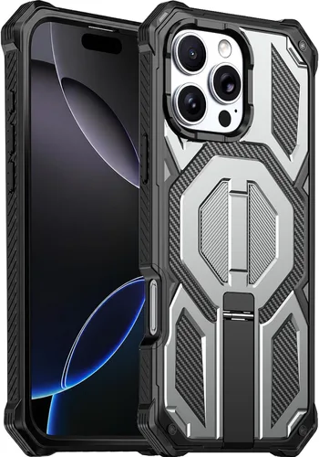 Vista 25 de Funda magnética para iPhone 15 con soporte y protector de pantalla [compatible con Magsafe] antideslizante, cuerpo completo, doble capa, resistente