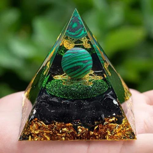 Vista 2 de Orgone Pyramid Crystal Healing Stone Energy Generator Healing Crystals Chakra Crystal Healing Meditation Crystal Sphere Orgonite Crystal Pyramid