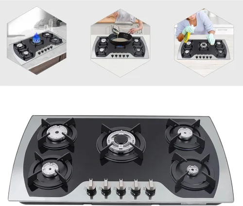 Vista 2 de AK-296 - Estufa de gas de acero inoxidable integrada de 5 quemadores, placa de gas LPG/NG de 30 pulgadas con 5 quemadores ajustables para hogar