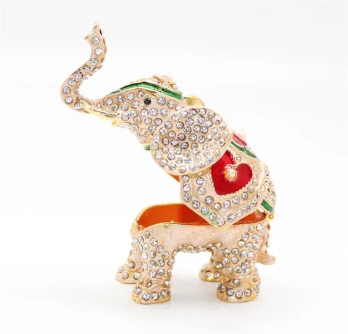 Vista 5 de Waltz&F Pintado a mano esmaltado rojo amor corazón elefante decorativo con bisagras joyería animal baratija caja única decoración del hogar