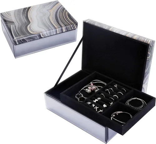Vista 6 de Timetrace Joyero grande de cristal, caja decorativa, caja de recuerdo, decoración de mármol, organizador de joyas, decoración glamorosa