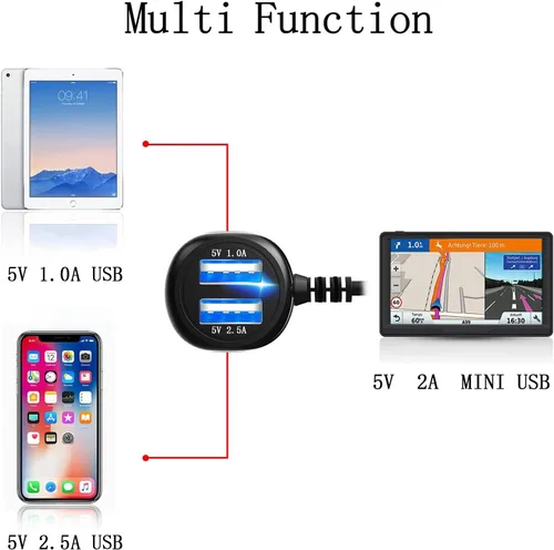 Vista 2 de Cargador de cámara para salpicadero mini USB, el mejor cargador USB dual, compatible con Gar'min, APEMAN, Rexing, Byakov, AKASO, Crosstour, Trekpow