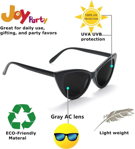 Vista 4 de Eyegla Gafas de sol negras a granel, gafas de sol de ojo de gato inspiradas en los años 50