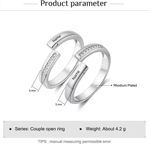 Vista 2 de OPALSTOCK - Juego de anillos de compromiso personalizados para parejas con corazón a juego para él y para ella