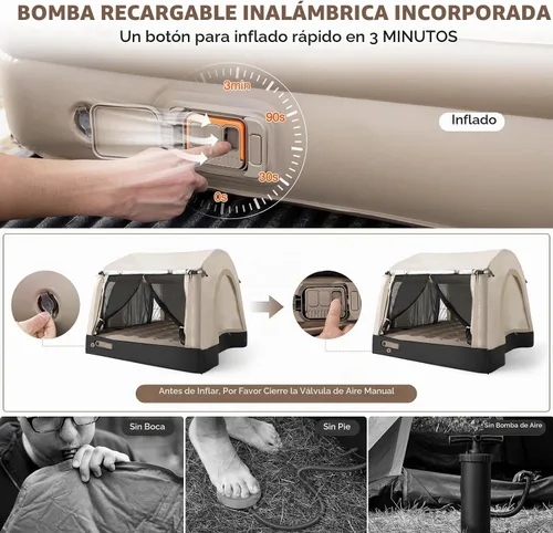 Vista 2 de Tienda de campaña autoinflable con colchón, PU2000mm impermeable, bomba de aire recargable, 3 minutos de instalación rápida Tienda de campaña