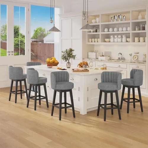 Vista 14 de COCO DESIGN - Juego de 2 taburetes de bar giratorios, 24" de altura del asiento, taburetes de bar de estilo moderno de mediados de siglo