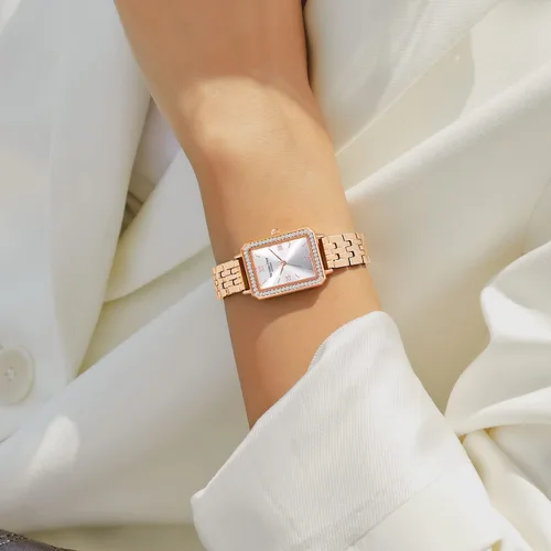 Vista 7 de VICTORIA HYDE Relojes para mujer, esfera de nácar verde, correa de cuero auténtico, caja rectangular clásica