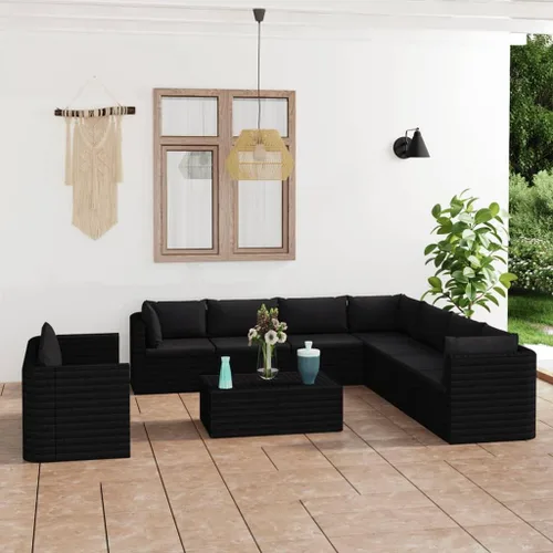 Vista 13 de Juego de sala de patio de 9 piezas con cojines, sofá casual, muebles de conversación, muebles de piscina al aire libre, utilizado en sala de estar