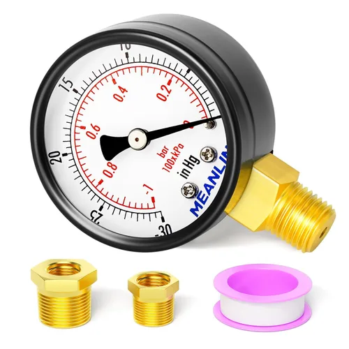 Vista 27 de MEANLIN MEASURE - Manómetro electromecánico de 2" de esfera con cara, NPT de 1/4 de pulgada, para bomba de pozo, con bujes hexagonales NPT de 1/2