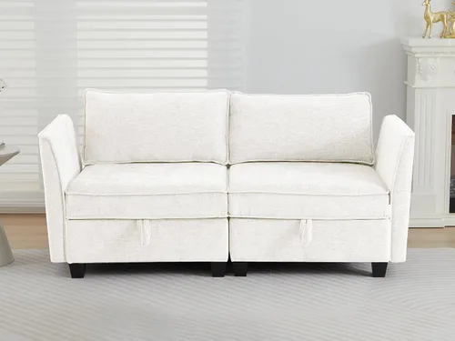 Vista 17 de ORRD Juego de sofá modular esquinero de gran tamaño, sofá convertible en forma de L con almacenamiento, sofá modular de 8 plazas con otomanas y Beige