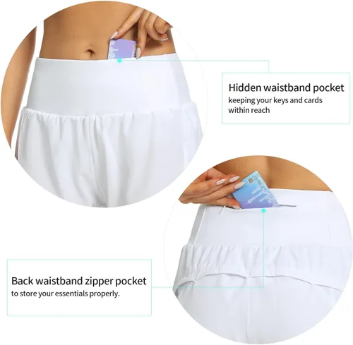 Vista 6 de Haowind Pantalones cortos para correr para mujer con bolsillos, cintura alta, pantalones deportivos atléticos, de secado rápido, pantalones cortos