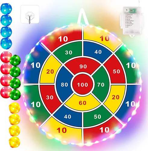Vista 8 de Juego de Diana de Dardos para Niños - 29 pulgadas, Juegos de Mesa con 16 Pelotas Adhesivas, Juguetes de Verano para Interiores y Exteriores