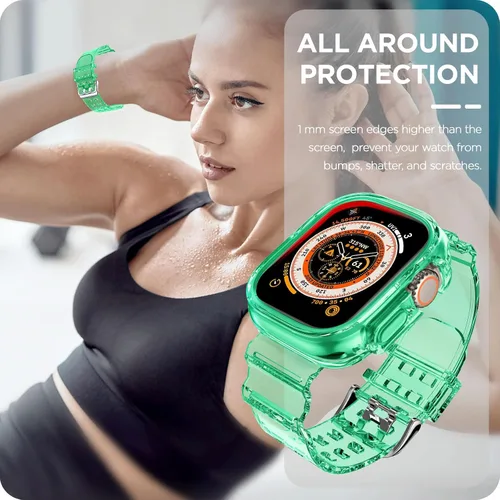 Vista 319 de DABAOZA - Correa transparente compatible con Apple Watch con estuche protector, correa deportiva de TPU con brillo para mujeres y hombres