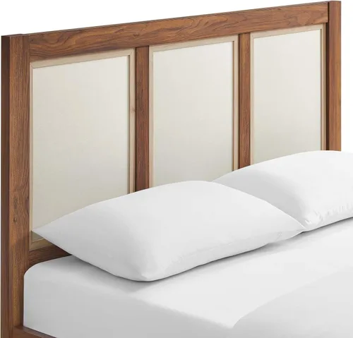 Vista 7 de Modway Capri Mid-Century - Cama de tamaño Queen moderna en nogal con cabecero y estribo