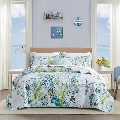 Vista 8 de Tritard Juego de edredón costero de 2 piezas, tamaño individual, edredones reversibles de microfibra con 1 funda, ropa de cama suave y ligera, ropa