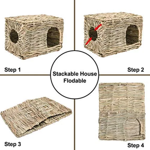 Vista 2 de LWINGFLYER Casa de hierba de conejo, casa de hierba para dormir, juguetes masticables para animales pequeños, conejo, hámster, chinchillas, guinea