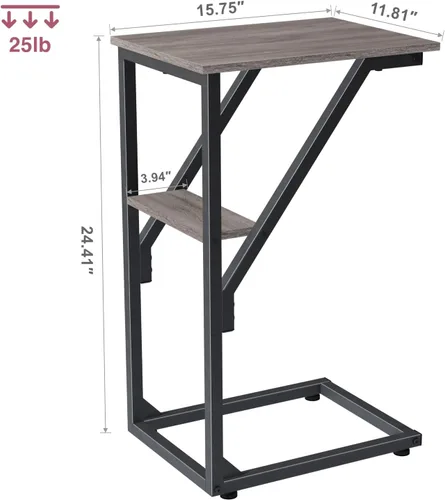 Vista 3 de Juego de 2 mesas auxiliares en forma de C, mesa auxiliar pequeña para sofá, mesa de sofá para sala de estar, dormitorio, mesita de noche ET-D-GY2