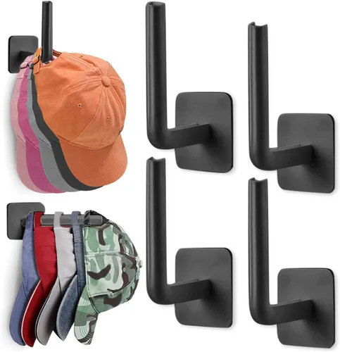 Vista 2 de Ganchos para gorras de béisbol de pared, 4 organizadores adhesivos para gorras de béisbol, organizador de gorras de almacenamiento para colgar